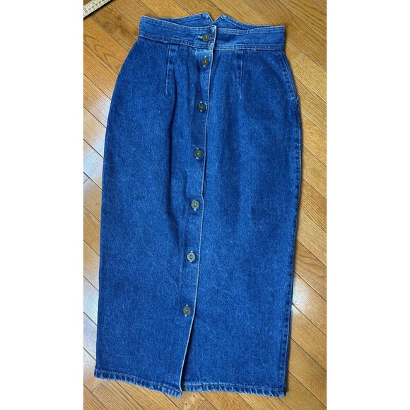Vintage 80’s/90’s Zena Denim Pencil Midi Skirt Pockets Button Back Small - Picture 3 of 9
